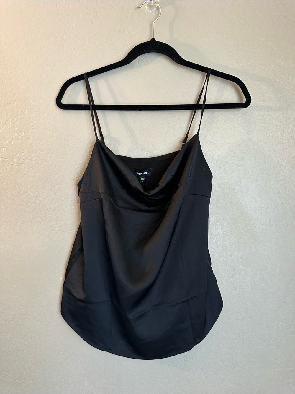 Express Black Satin Cowl-Neck Camisole Top